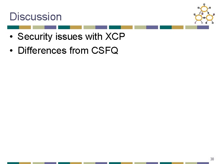 Discussion • Security issues with XCP • Differences from CSFQ 38 