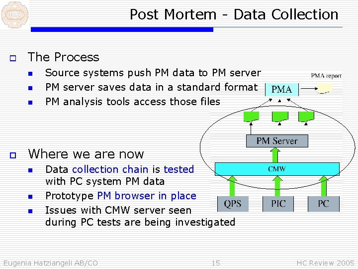 Post Mortem - Data Collection o The Process n n n o Source systems