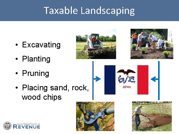 Taxable Landscaping • Excavating • Planting • Pruning • Placing sand, rock, wood chips