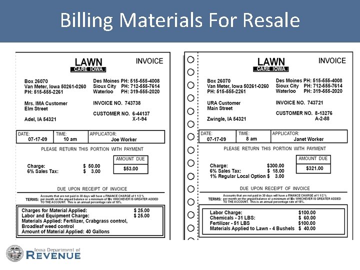 Billing Materials For Resale 
