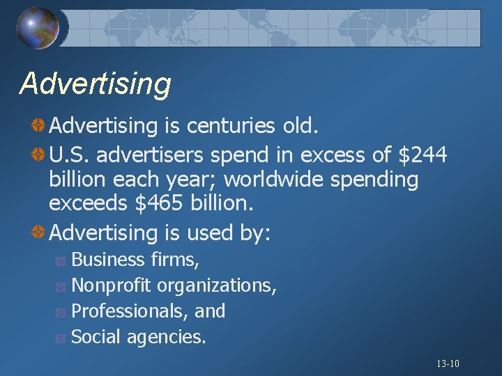 Advertising is centuries old. U. S. advertisers spend in excess of $244 billion each