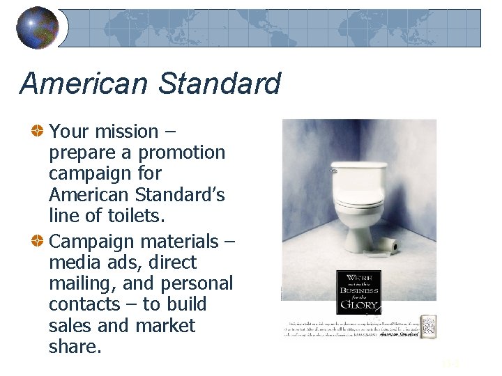 American Standard Your mission – prepare a promotion campaign for American Standard’s line of