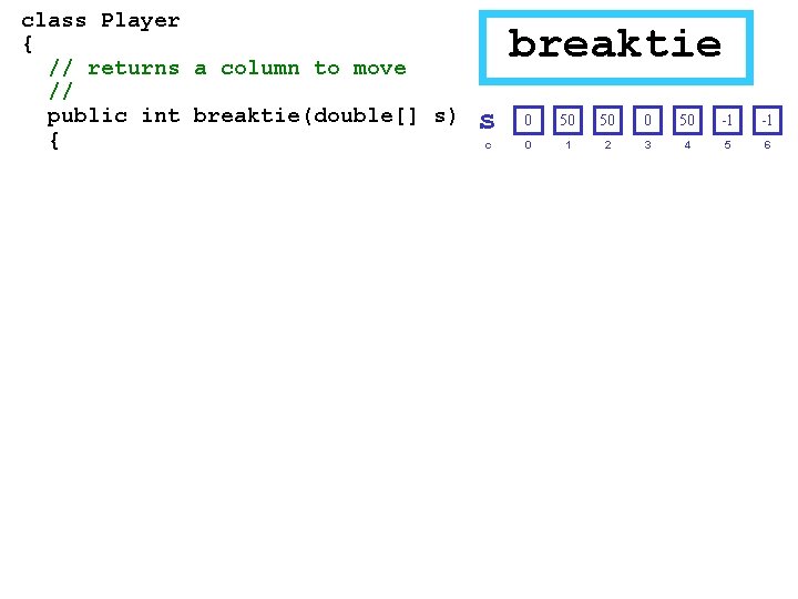 class Player { // returns a column to move // public int breaktie(double[] s)
