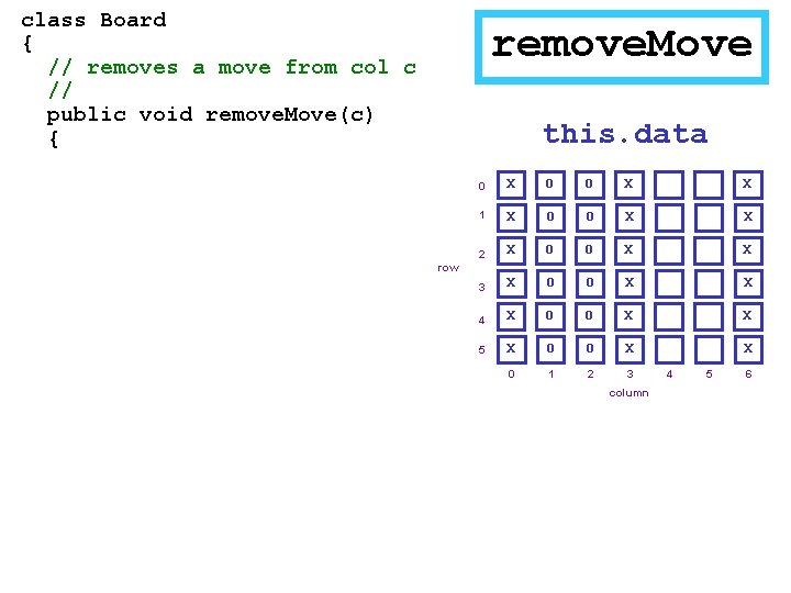 class Board { // removes a move from col c // public void remove.