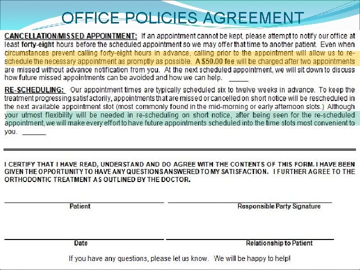 OFFICE POLICIES AGREEMENT 