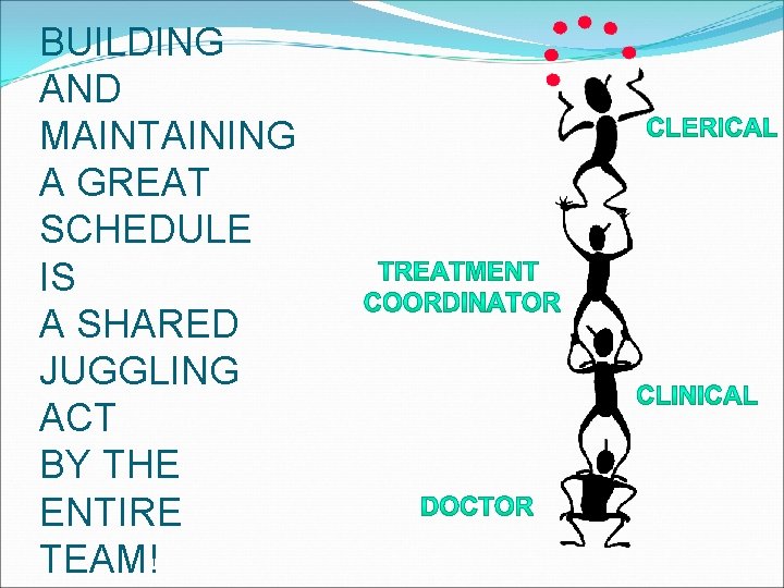 BUILDING AND MAINTAINING A GREAT SCHEDULE IS A SHARED JUGGLING ACT BY THE ENTIRE