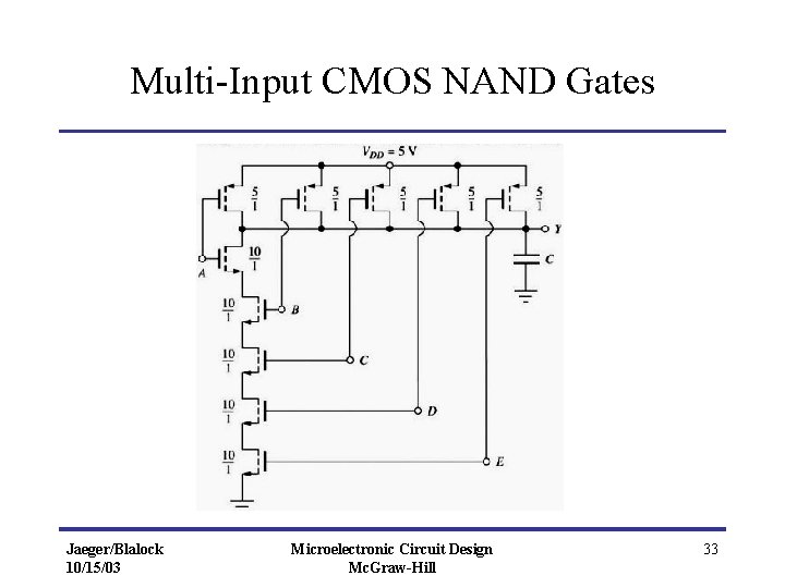 Multi-Input CMOS NAND Gates Jaeger/Blalock 10/15/03 Microelectronic Circuit Design Mc. Graw-Hill 33 