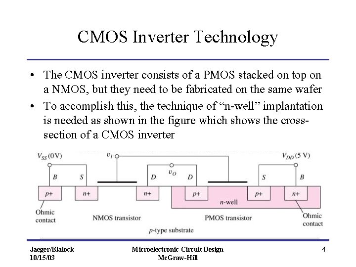 CMOS Inverter Technology • The CMOS inverter consists of a PMOS stacked on top