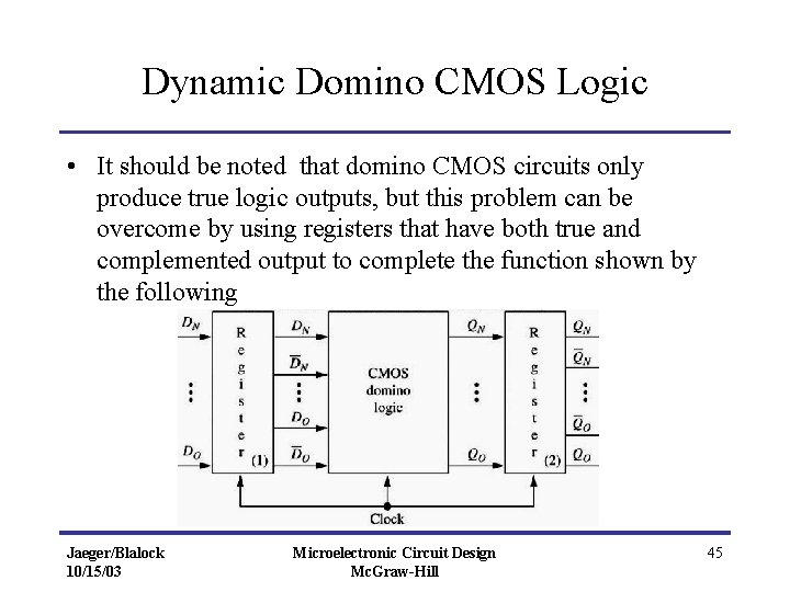 Dynamic Domino CMOS Logic • It should be noted that domino CMOS circuits only