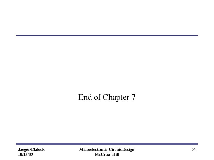 End of Chapter 7 Jaeger/Blalock 10/15/03 Microelectronic Circuit Design Mc. Graw-Hill 54 