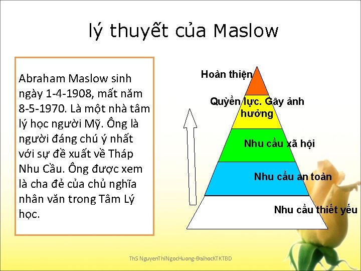 lý thuyết của Maslow Abraham Maslow sinh ngày 1 -4 -1908, mất năm 8