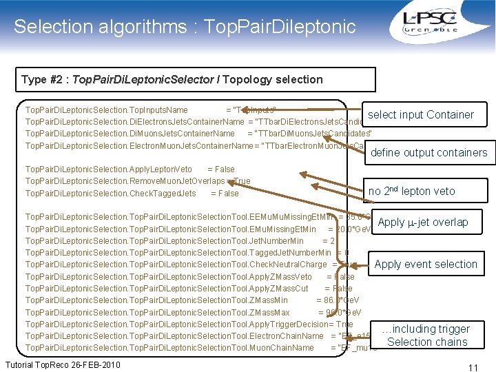 Selection algorithms : Top. Pair. Dileptonic Type #2 : Top. Pair. Di. Leptonic. Selector