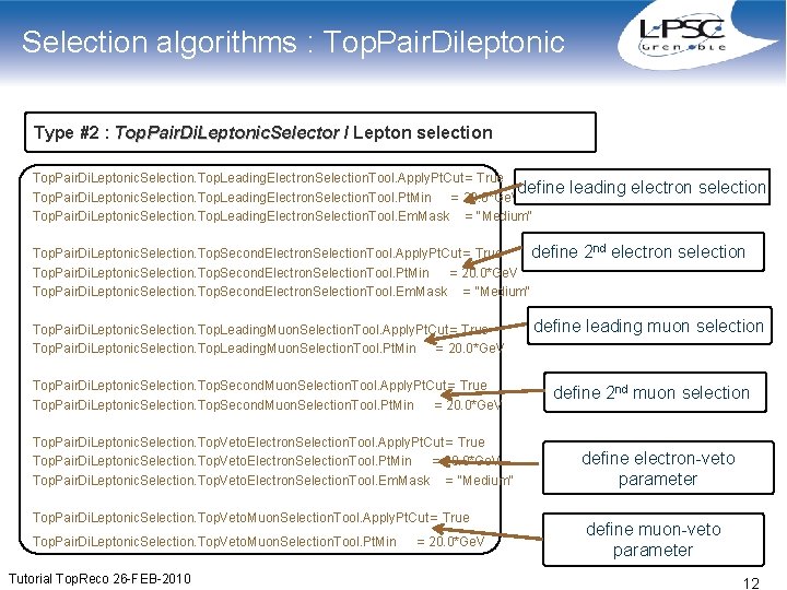Selection algorithms : Top. Pair. Dileptonic Type #2 : Top. Pair. Di. Leptonic. Selector