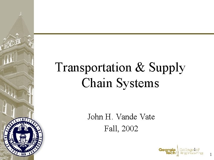 Transportation & Supply Chain Systems John H. Vande Vate Fall, 2002 1 1 