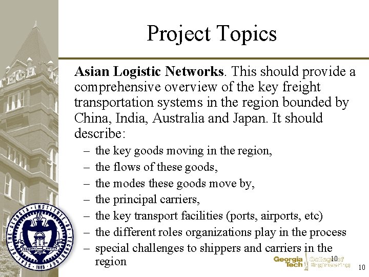 Project Topics Asian Logistic Networks. This should provide a comprehensive overview of the key