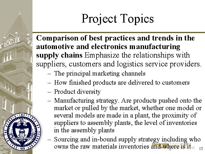 Project Topics Comparison of best practices and trends in the automotive and electronics manufacturing