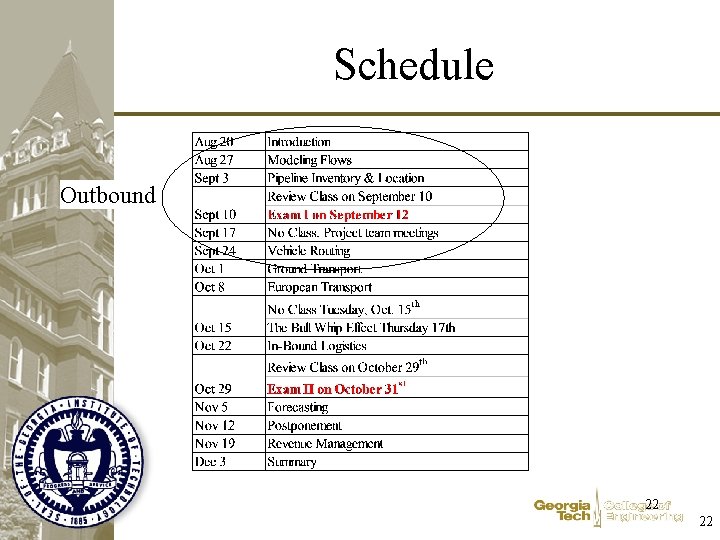 Schedule Outbound 22 22 