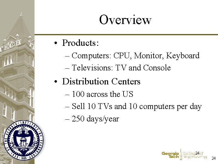Overview • Products: – Computers: CPU, Monitor, Keyboard – Televisions: TV and Console •