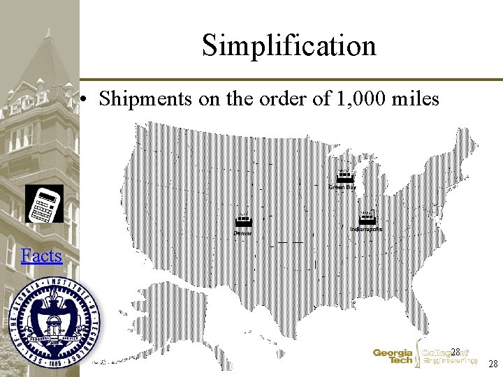 Simplification • Shipments on the order of 1, 000 miles Facts 28 28 