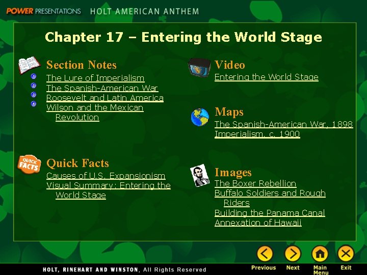 Chapter 17 – Entering the World Stage Section Notes Video The Lure of Imperialism