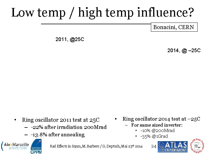 Low temp / high temp influence? Bonacini, CERN 2011, @25 C 2014, @ –