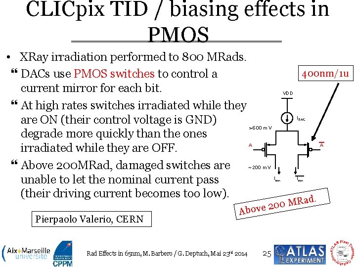 CLICpix TID / biasing effects in PMOS • XRay irradiation performed to 800 MRads.