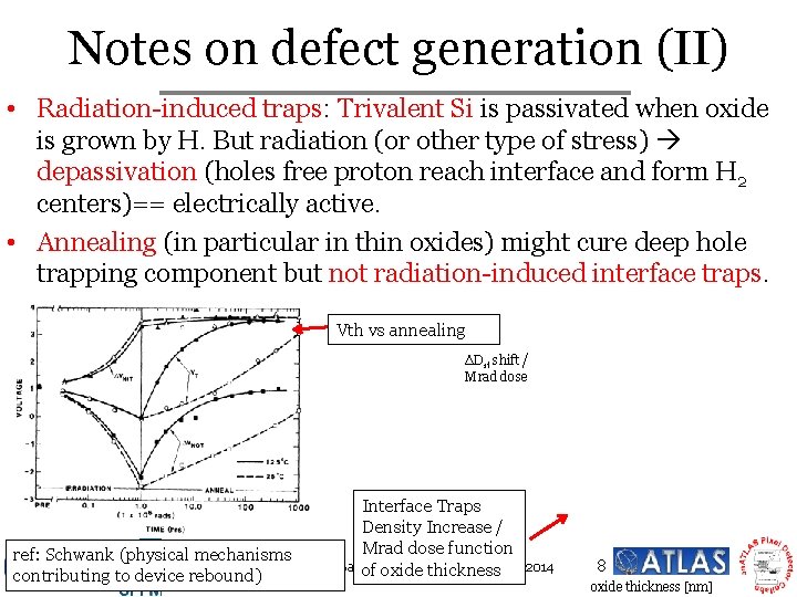 Notes on defect generation (II) • Radiation-induced traps: Trivalent Si is passivated when oxide
