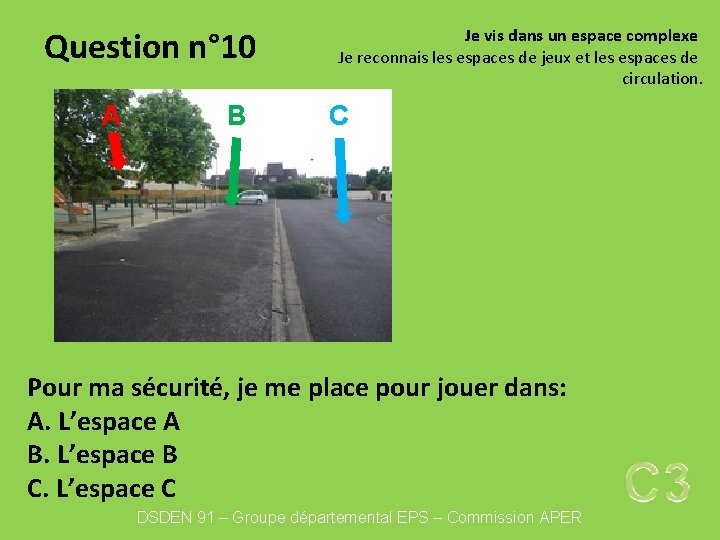 Question n° 10 A B Je vis dans un espace complexe Je reconnais les