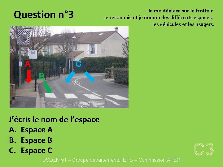 Je me déplace sur le trottoir Je reconnais et je nomme les différents espaces,