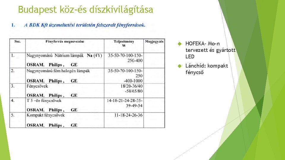 Budapest köz-és díszkivilágítása HOFEKA- Mo-n tervezett és gyártott LED Lánchíd: kompakt fénycső 