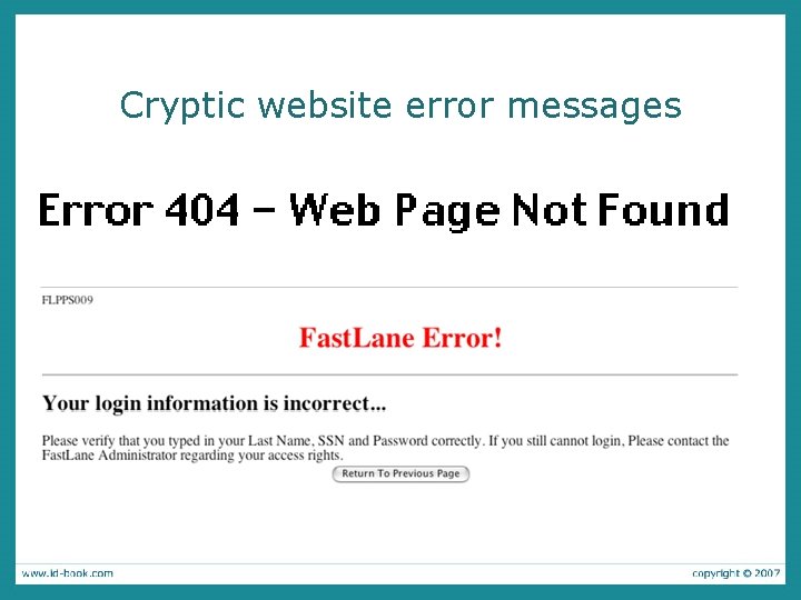 Cryptic website error messages 