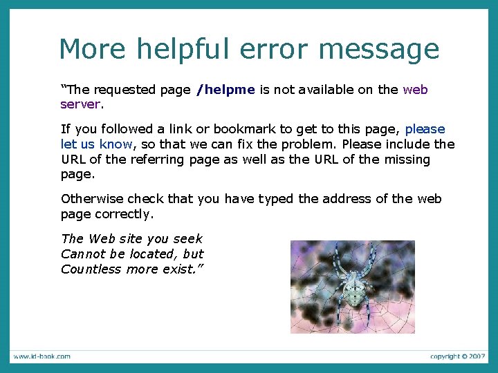 More helpful error message “The requested page /helpme is not available on the web