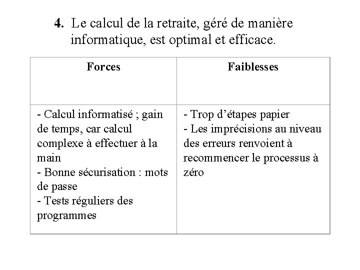 4. Le calcul de la retraite, géré de manière informatique, est optimal et efficace.