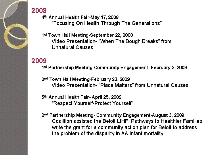 2008 4 th Annual Health Fair-May 17, 2008 “Focusing On Health Through The Generations”