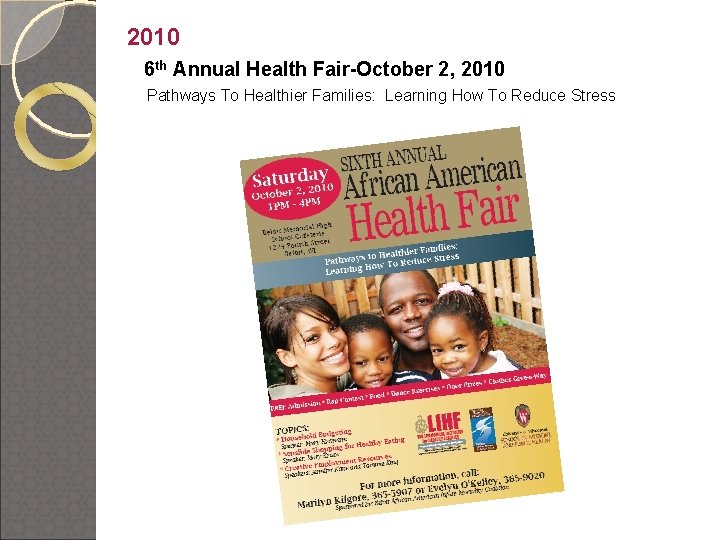  2010 6 th Annual Health Fair-October 2, 2010 Pathways To Healthier Families: Learning