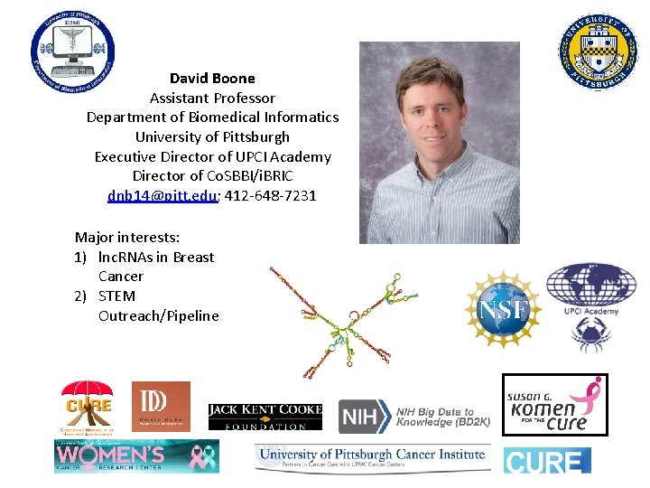 David Boone Assistant Professor Department of Biomedical Informatics University of Pittsburgh Executive Director of