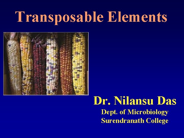 Transposable Elements Dr. Nilansu Das Dept. of Microbiology Surendranath College 