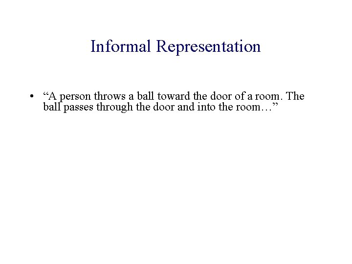 Informal Representation • “A person throws a ball toward the door of a room.