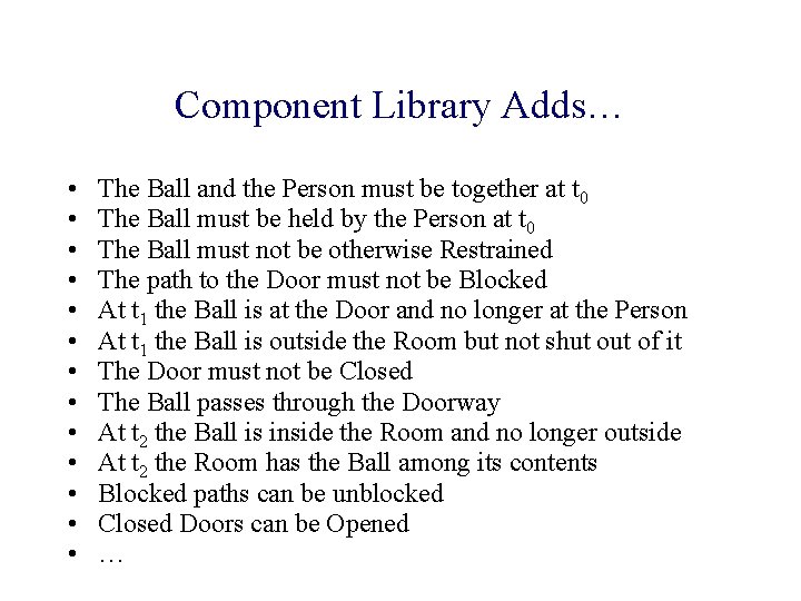 Component Library Adds… • • • • The Ball and the Person must be