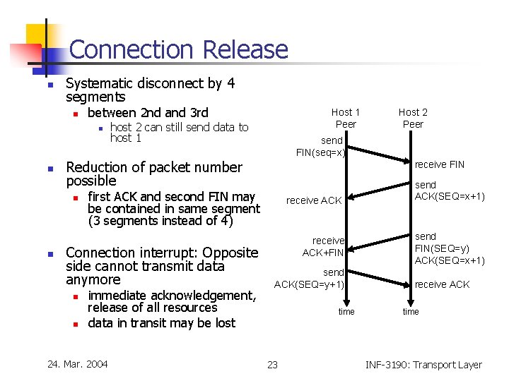 Connection Release n Systematic disconnect by 4 segments n between 2 nd and 3 Connection Release n Systematic disconnect by 4 segments n between 2 nd and 3