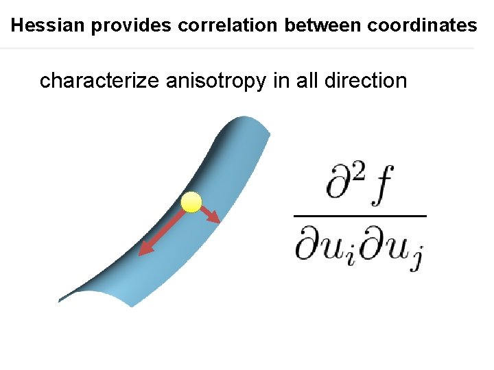 Hessian provides correlation between coordinates characterize anisotropy in all direction 