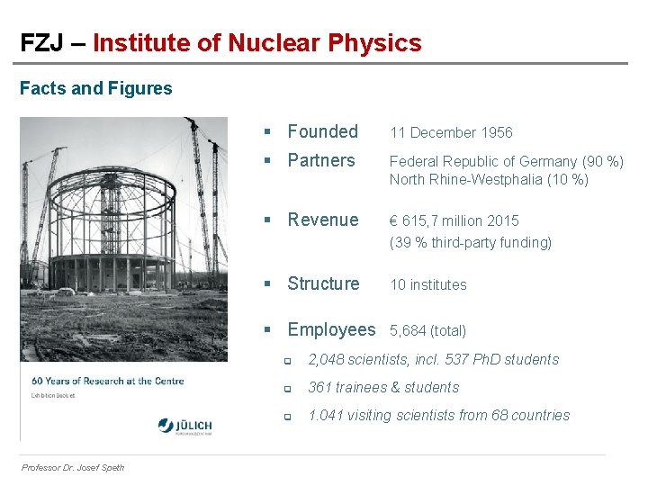 FZJ – Institute of Nuclear Physics Facts and Figures Professor Dr. Josef Speth §