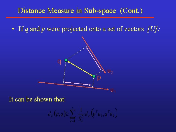 Distance Measure in Sub-space (Cont. ) • If q and p were projected onto Distance Measure in Sub-space (Cont. ) • If q and p were projected onto
