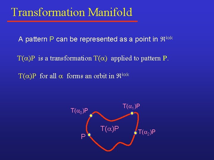 Transformation Manifold A pattern P can be represented as a point in kxk T( Transformation Manifold A pattern P can be represented as a point in kxk T(