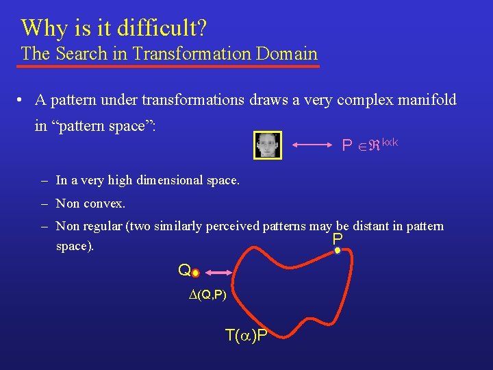 Why is it difficult? The Search in Transformation Domain • A pattern under transformations Why is it difficult? The Search in Transformation Domain • A pattern under transformations