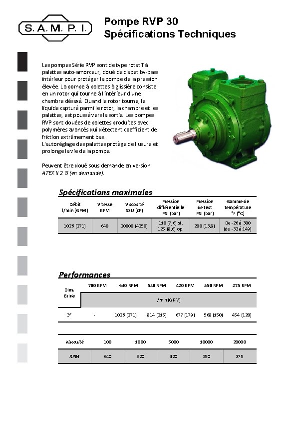 Pompe RVP 30 Spécifications Techniques Les pompes Série RVP sont de type rotatif à