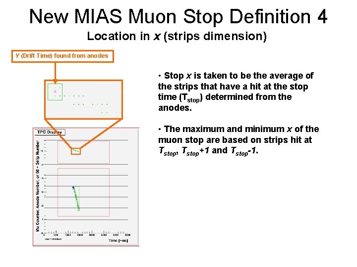 New MIAS Muon Stop Definition 4 Location in x (strips dimension) Y (Drift Time)