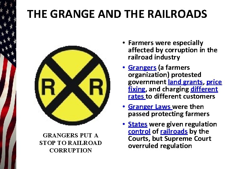 THE GRANGE AND THE RAILROADS GRANGERS PUT A STOP TO RAILROAD CORRUPTION • Farmers