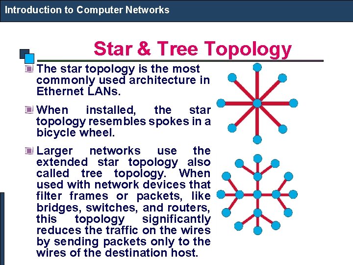 Introduction to Computer Networks Star & Tree Topology The star topology is the most