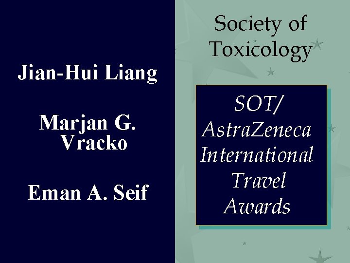 Jian-Hui Liang Marjan G. Vracko Eman A. Seif Society of Toxicology SOT/ Astra. Zeneca